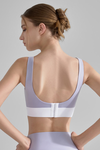 Women's Wide Strap Color-Block V-Neck Sports Bra