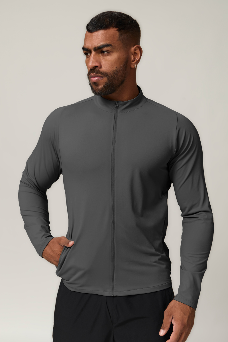 Men's Full Zipper Pocket Solid Fitness Sport Jacket