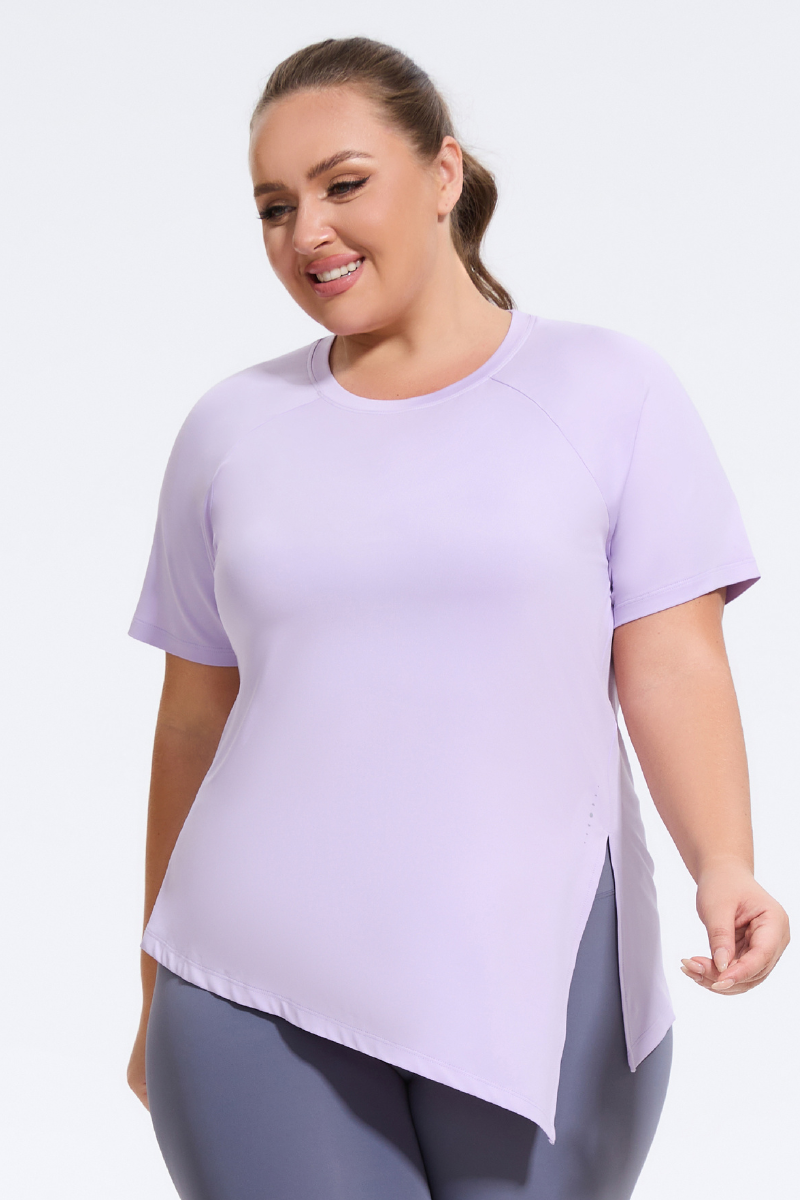Plus Size Athletic Women's Asymmetric Slit Yoga T-Shirt