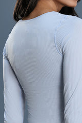 Women Square-Neck Built-in Bra Slim-Fit Workout Long Sleeves