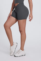 Women'S Pleated High-Waisted Hip Lift Yoga High-Stretch Skinny Shorts