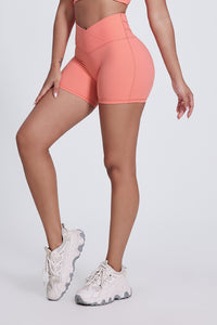 Women'S Stretch High-Waisted Peach Hip Yoga Shorts