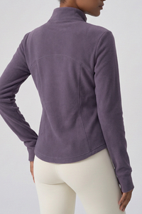 Women's Winter Fleece Stand Collar Finger Cuff Zip Up Jacket