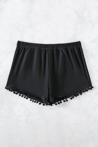 Women's Tassel Trim Elastic Waist Loose Swim Shorts