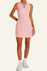 Women's Polo Collar Half Zipper Color Block Tennis Dress