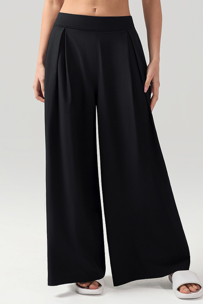 Women's Pleated Drapey Relaxed Fit  Solid Wide-Leg Pants