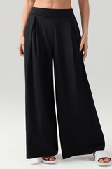 Women's Pleated Drapey Relaxed Fit  Solid Wide-Leg Pants
