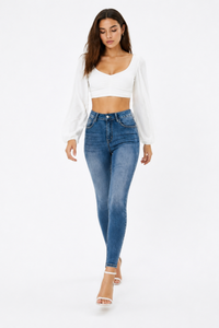 Women's Washed Stretch High Waist Slim Fit Skinny Jeans