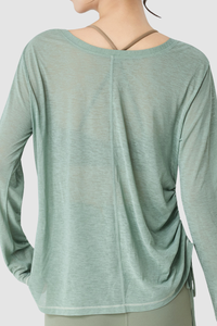Women's Spring Lightweight Side Drawstring Long Sleeve Top