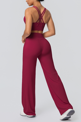 Women's Set:U-neck Sexy Crisscrossed  Bra And Wide Leg Pants