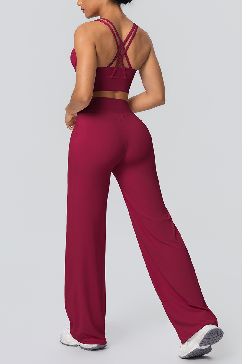 Women's Set:U-neck Sexy Crisscrossed  Bra And Wide Leg Pants