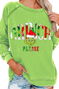Women's Fall Cotton Christmas Grinch Cartoon Raglan Pullover