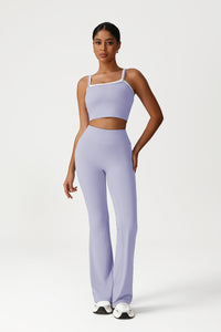 Women Seamless High Waisted Flared Yoga Set: Vest + Flared Leggings