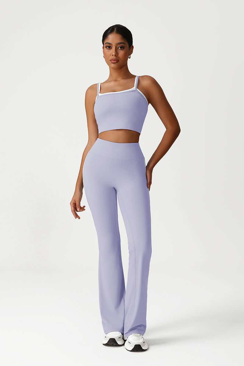 Women Seamless High Waisted Flared Yoga Set: Vest + Flared Leggings