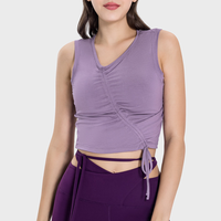 Women's Soft Yoga Top - Drawstring Ruched Slim Fit Tank