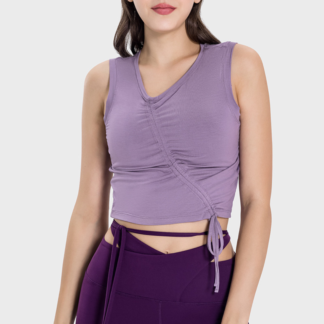Women's Soft Yoga Top - Drawstring Ruched Slim Fit Tank