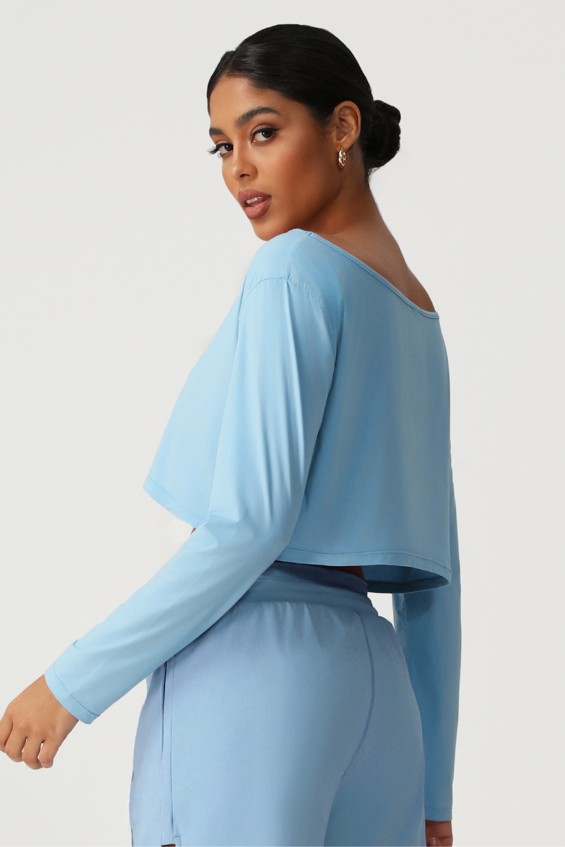 Women's Off Shoulder Cropped Workout Long Sleeve Top
