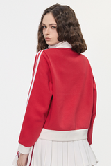 Women's Color Block Side Stripe Stand Collar Full Zip Jacket