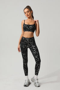 Women Gold Foil Fabric Sports Bras + Yoga Sports Leggings