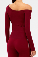 Women's One-Shoulder Ribbed Long-Sleeve Yoga T-shirt