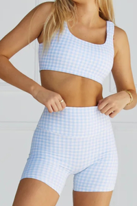 Women's Plaid Print Cut-Out U-neck Cami Sports Bra