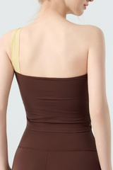 Women's Color Block Twist One-Shoulder Ruched Yoga top
