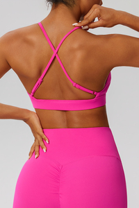 Women's V-Neck Cross-Back Padded Naked Feel Sports Yoga Bra