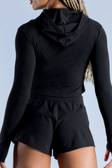Women's Zip Up Cropped Athletic Running Hooded Jacket