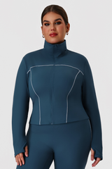 Plus Size Women's Stand-Collar Color-Block Line Yoga Jacket