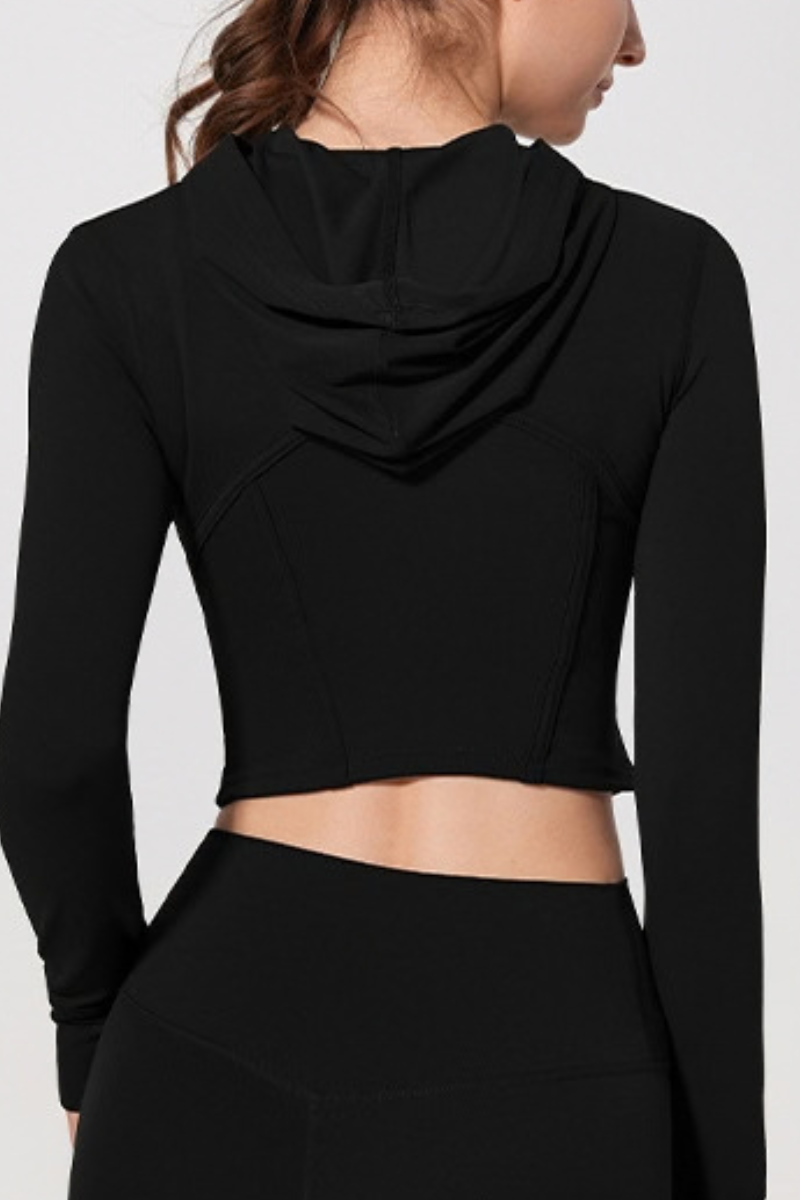 Women's Slim Fit Cropped Finger Cuffs Hooded Yoga Jacket