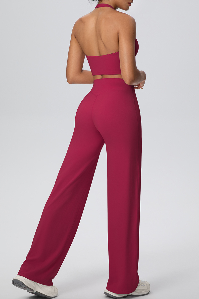Women's Athletic Set:U-neck Halterneck Bra And Wide Leg Pant