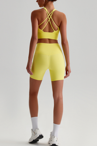 Women's Bare Feel Cross Back Bra &High Waist Shorts Yaga Set