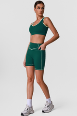 Women's Color Block Cutout Back Sports Bra & Shorts Set