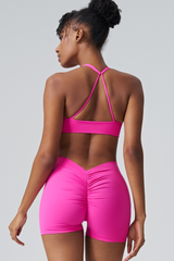 Women’s Rucched Back-V Waist Peach-Lift Sports Shorts