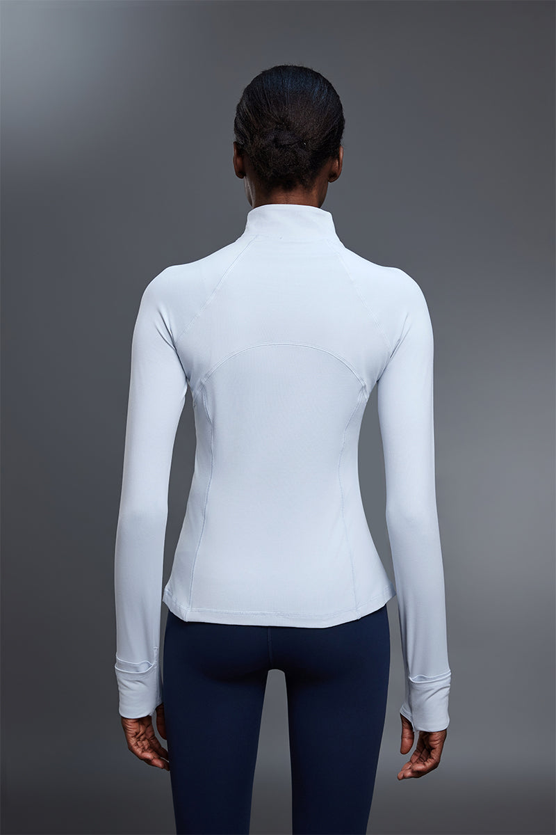 Women Stand Collar Half Zip Slim Fit Workout Long Sleeve Top
