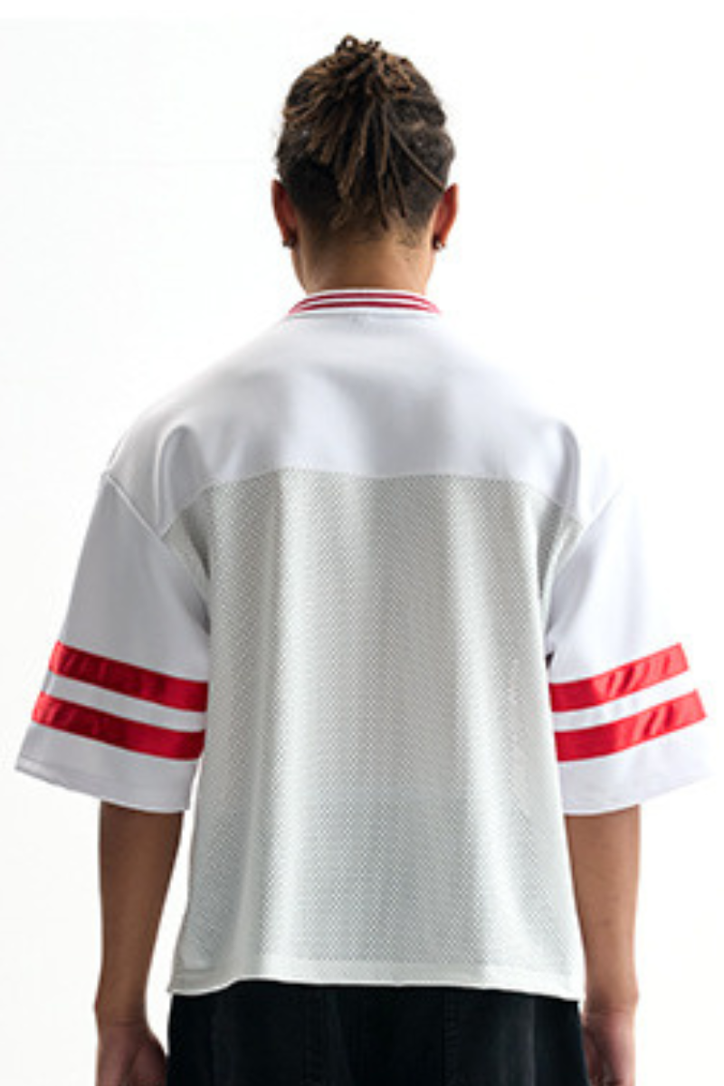 Unisex Striped Color Block Mesh Athletic Football Jersey Tee