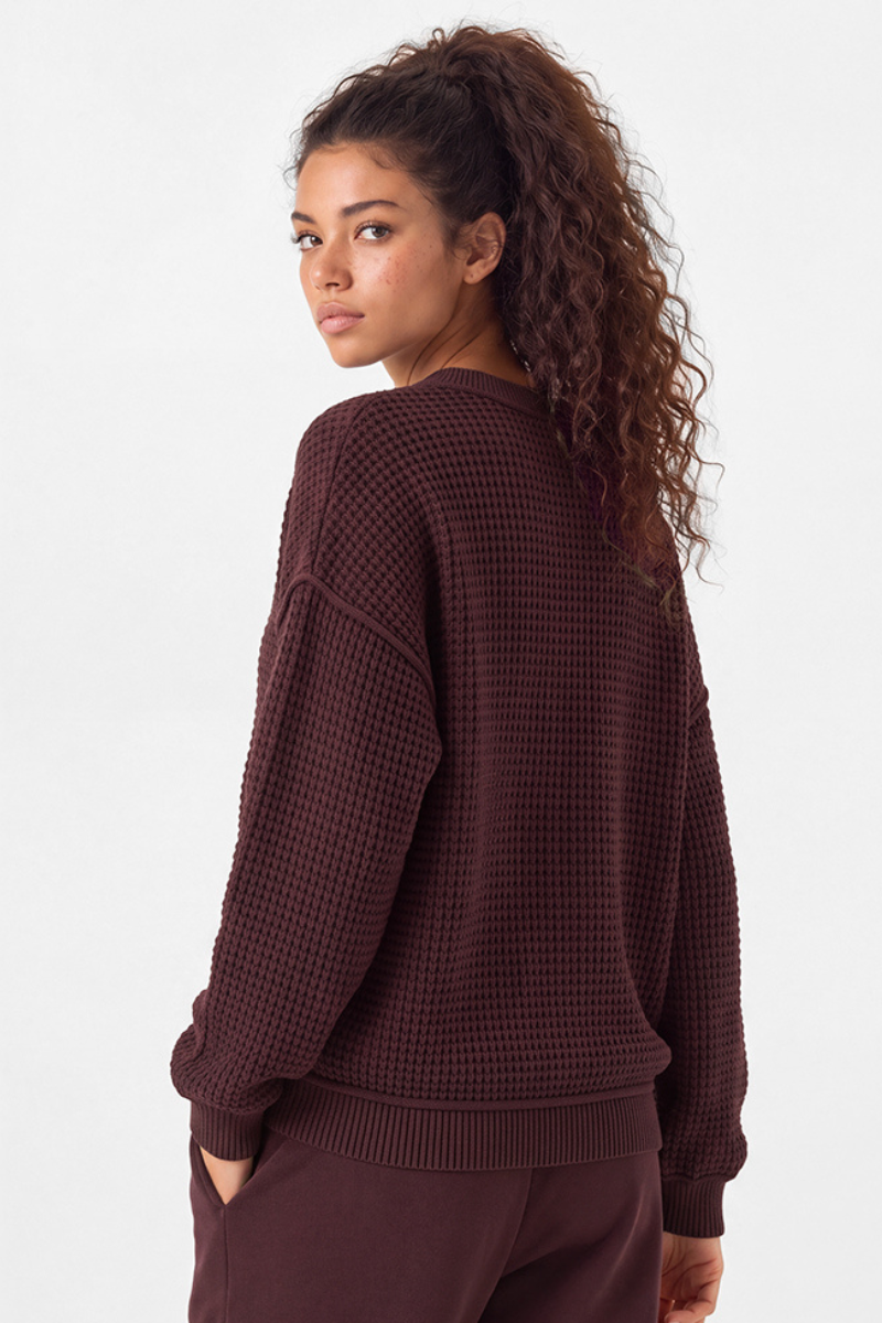 Women's Loungewear Contrast Checkerboard Loose Knit Sweater