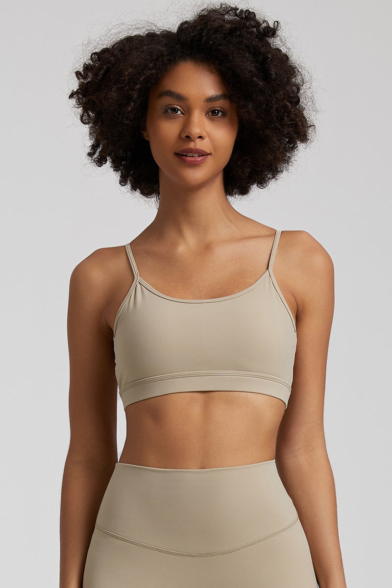 Solid Color Back Cut-Out Sports Bra