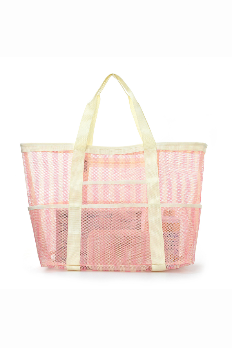 Women Summer Mesh Colorful Striped Large-Capacity Beach Bag