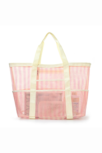 Women Summer Mesh Colorful Striped Large-Capacity Beach Bag