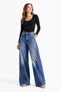 Women's High Waist Retro Non-Stretch Baggy Wide Leg Jeans