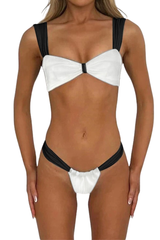 Women's Leopard Bandeau High Waist Bikini Set - Black White