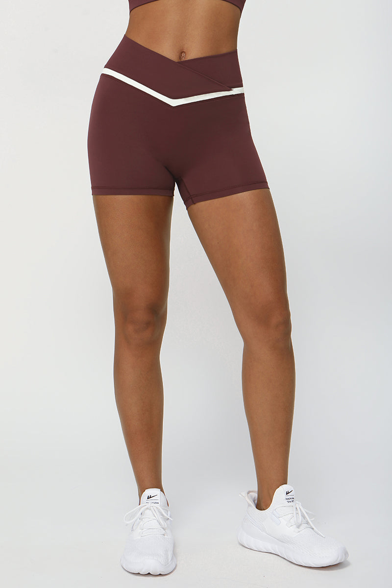 Colorblocked Crossover V-Waist Skinny Athletic Shorts