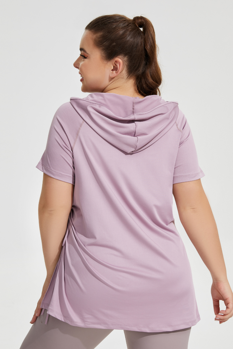 Plus Size Women's Side Drawstring Slit  Hooded T-shirt