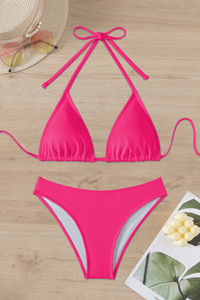 Women's Triangle Cup Halterneck Solid Bikini Set