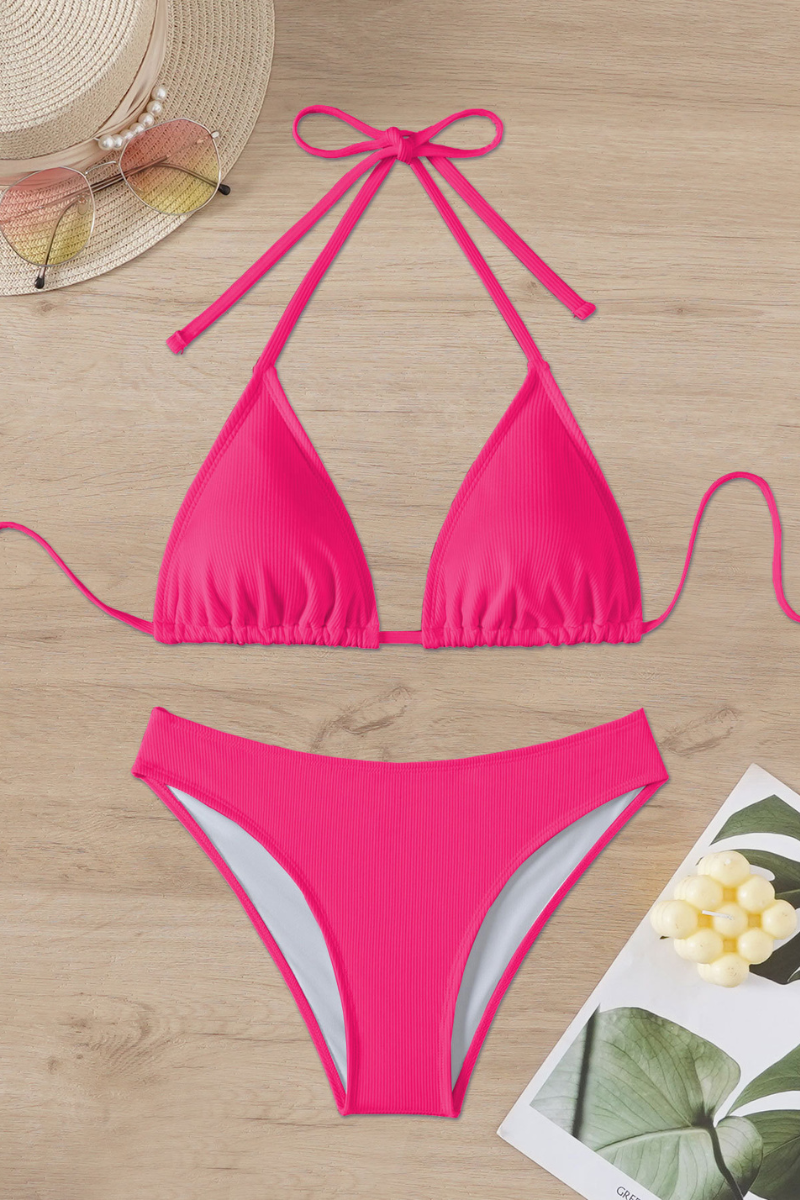 Women's Triangle Cup Halterneck Solid Bikini Set