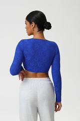 Women Lace Square Neck Cropped Yoga Long Sleeves