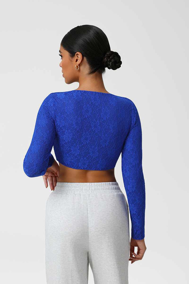 Women Lace Square Neck Cropped Yoga Long Sleeves