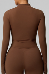 Women's Zip-Up Mock Neck V-Waist and Thumbhole Cuffs Jacket