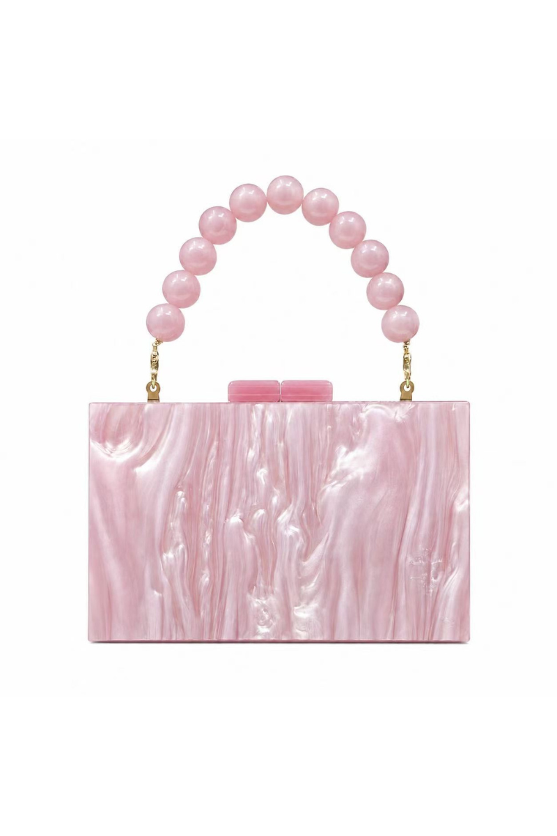 Women's Pearl Handle Acrylic Box Clutch Bag